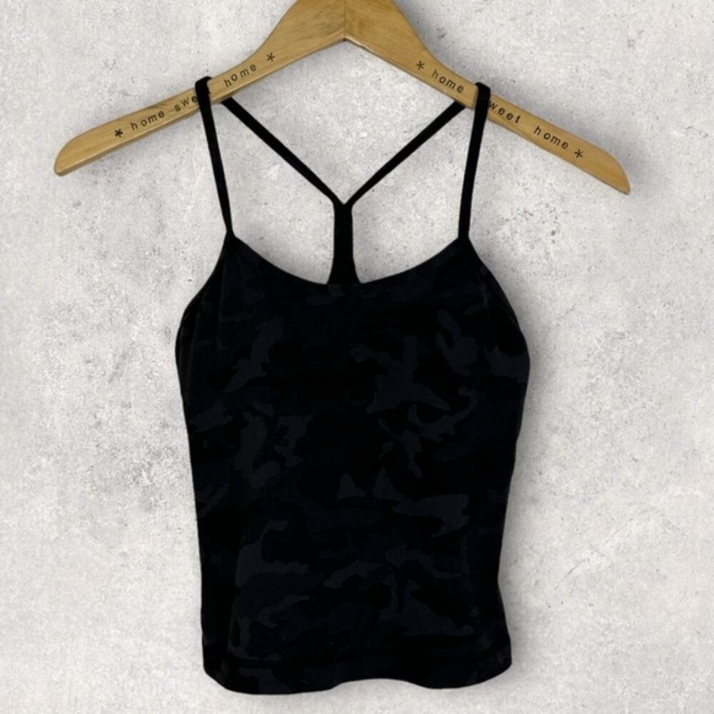 Lululemon 2019 Camouflage Black Power Y Tank Built In Bra With Cups Yoga Top 4 - Picture 4 of 11
